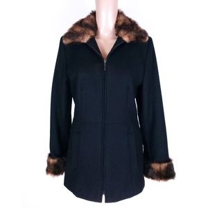 Weather Tamer Women Faux Fur Trimmed Coat 100% Wool Size S